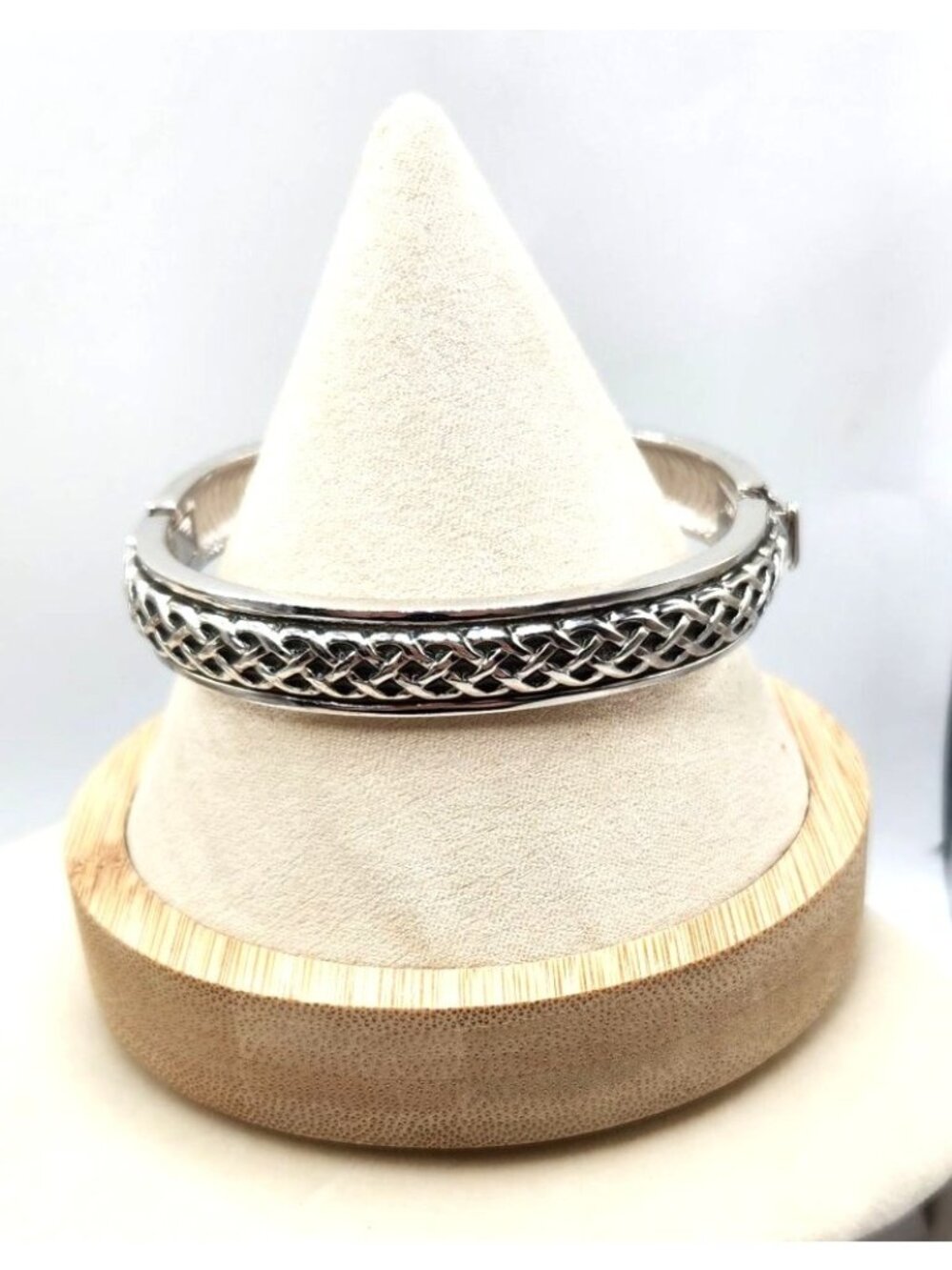 Celtic Knot Silver-Tone Hinged Bangle Bracelet For Women